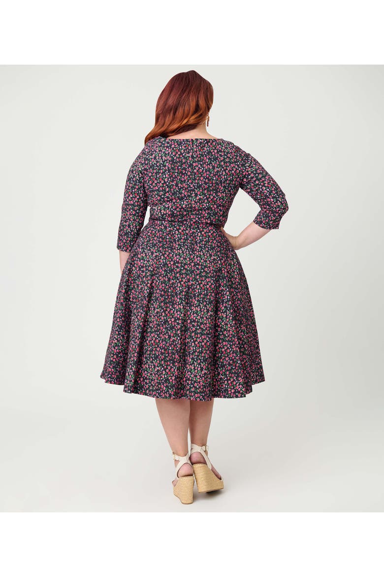 Plus Size Pleated Bust Swing Dress, Alternate, color, Blue Green w/ Dragonfly Brooch