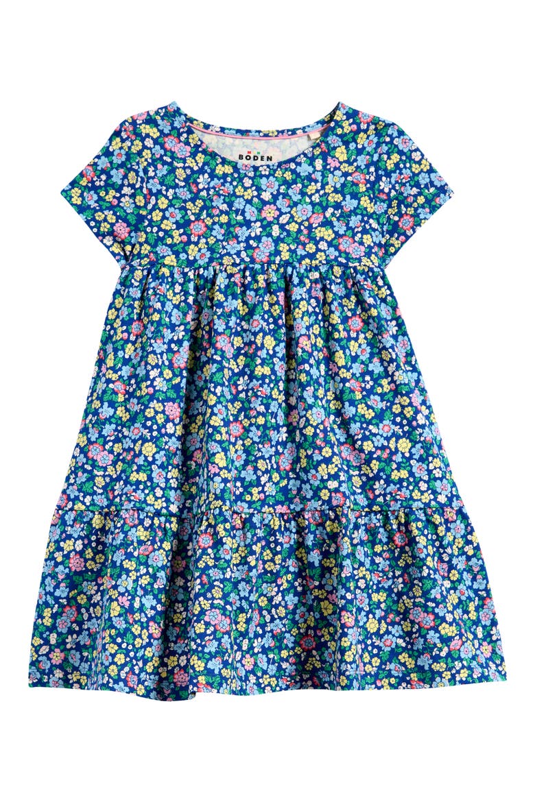 Kids' Ariel Floral Twirly Jersey Dress, Main, color, SAPPHIRE BLUE NAUTICAL FLORAL