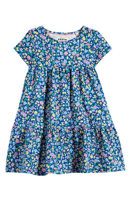 Mini Boden Kids' Ariel Floral Twirly Jersey Dress In Sapphire Blue Nautical Floral