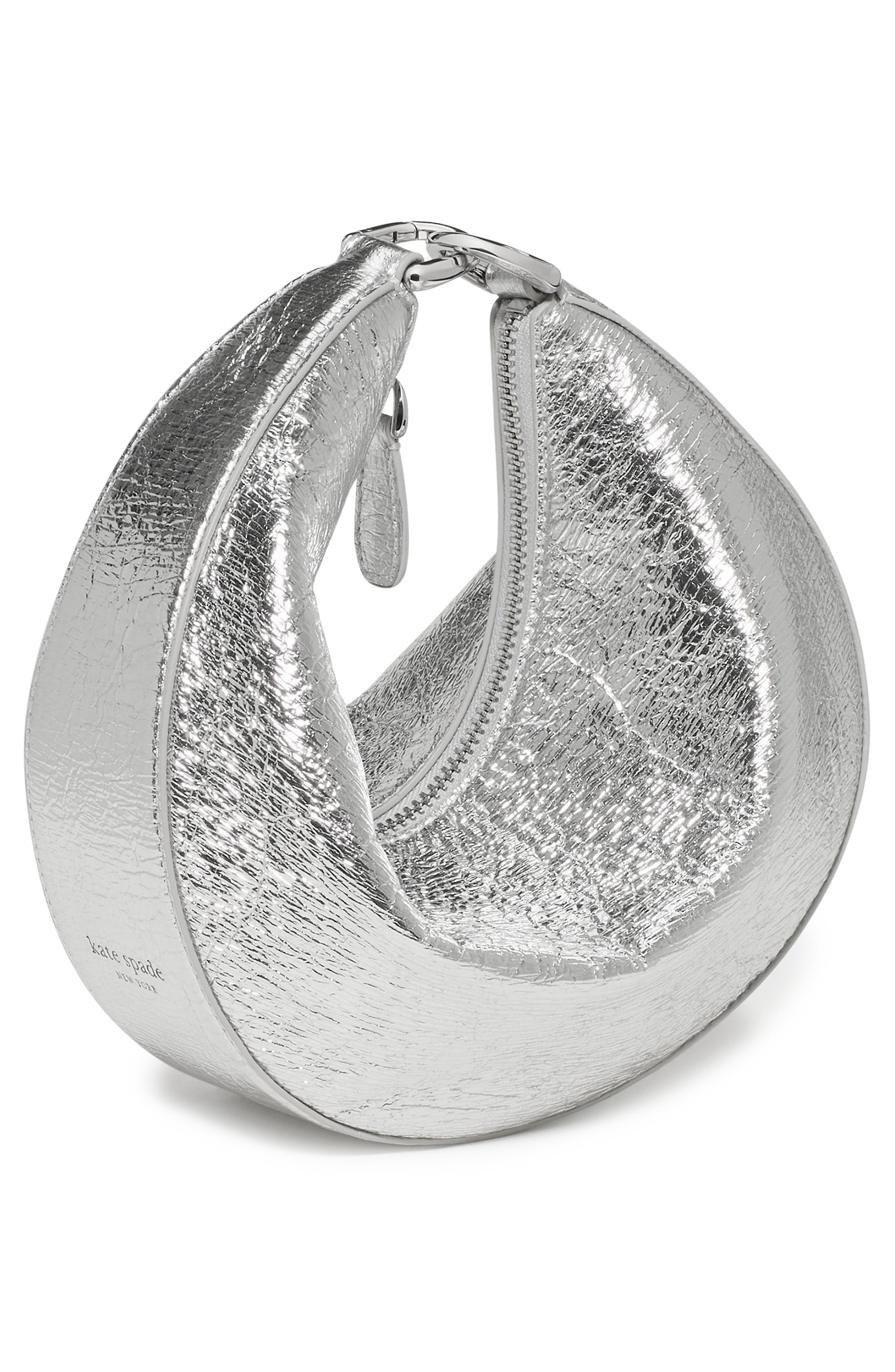 Kate Spade New York mini duo crinkle metallic leather crossbody bag, Alternate, color, Silver