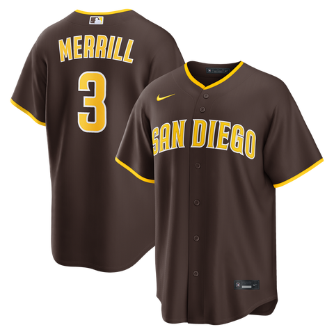 Men's Nike Jackson Merrill Brown San Diego Padres Road Replica Jersey