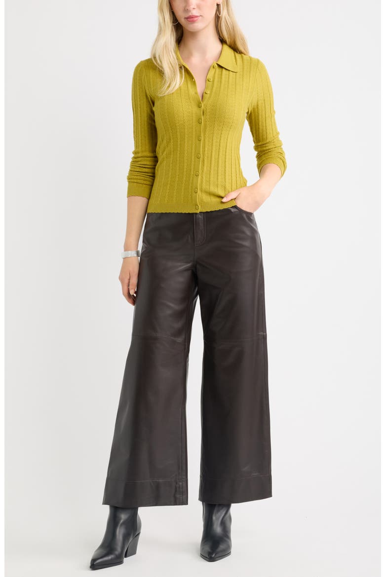 Ribbed Pointelle Cardigan, Alternate, color, OLIVE PEA