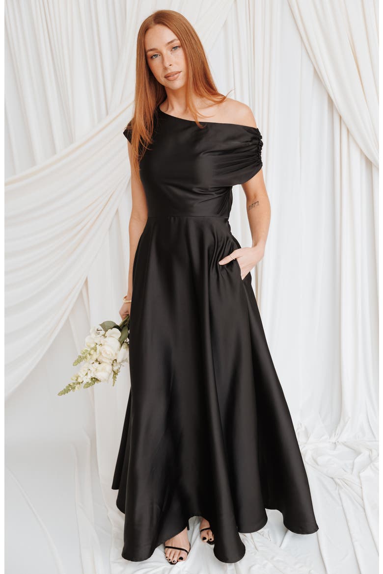 Alyce Asymmetrical Maxi Dress, Alternate, color, BLACK