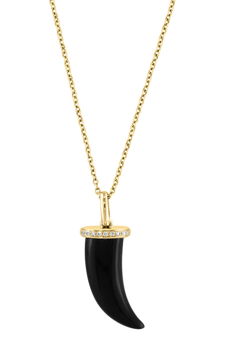 14K Yellow Gold Onyx & Diamond Pendant Necklace - 0.04ct., Alternate, color, BLACK
