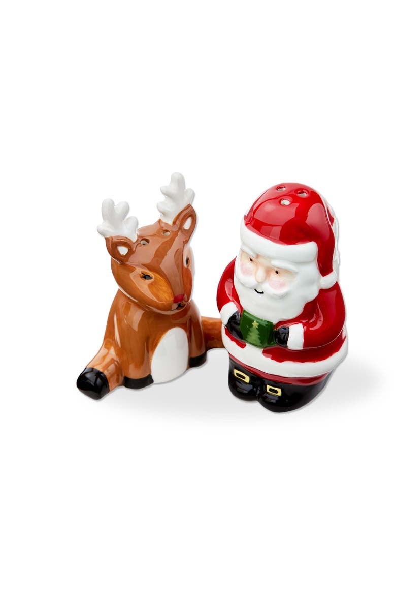 Santa and Reindeer Ceramic Salt and Pepper Shakers, Main, color, Multicolored
