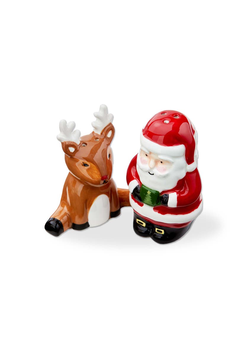 tag Santa and Reindeer Ceramic Salt and Pepper Shakers, Main, color, Multicolored