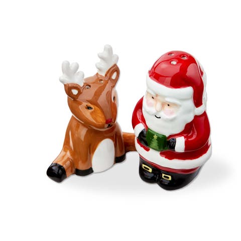 Santa and Reindeer Ceramic Salt and Pepper Shakers