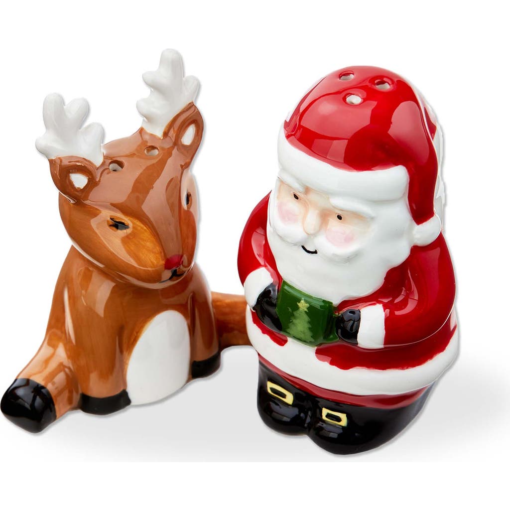 Tag Santa And Reindeer Ceramic Salt And Pepper Shakers In Multi