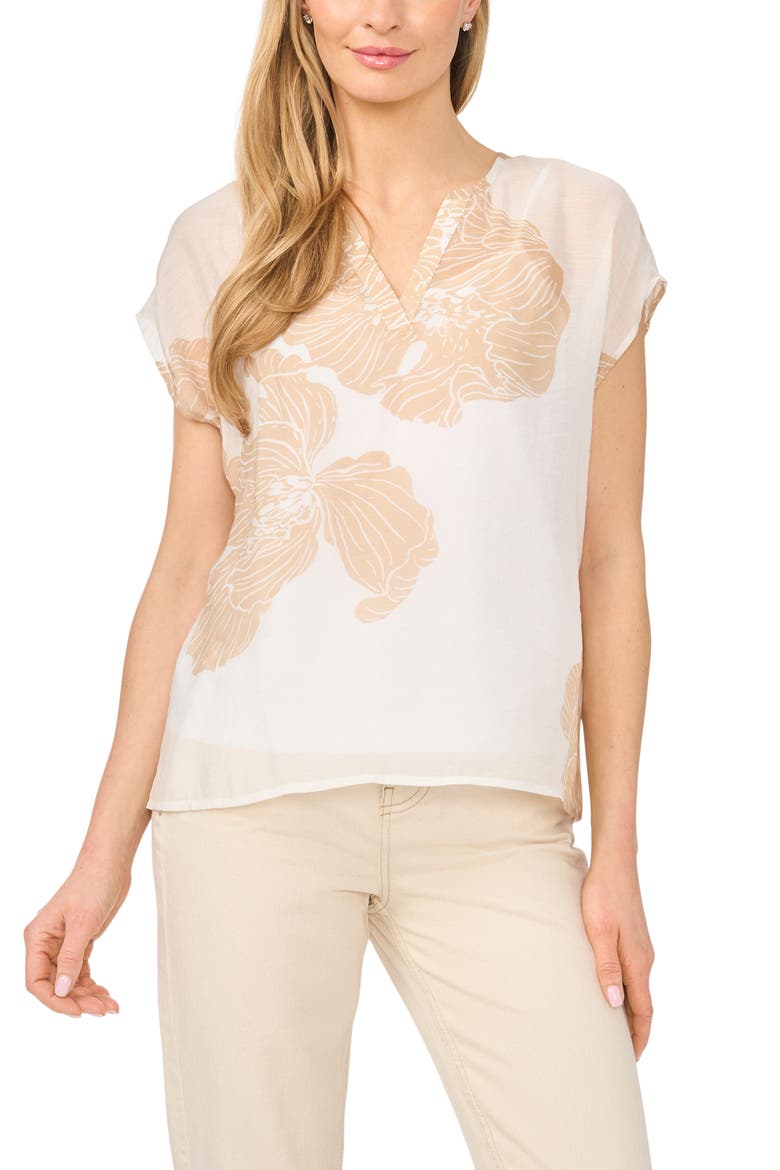 Floral Popover Top, Main, color, PEBBLE