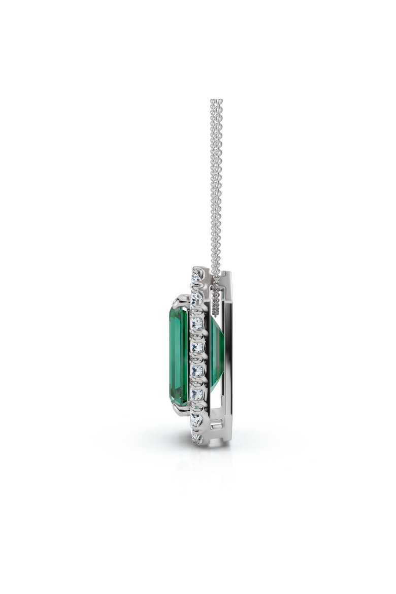 7 1/2Ct Emerald & Diamond Pendant Gold 3/4" Tall 18" Necklace, Alternate, color, 10k White Gold