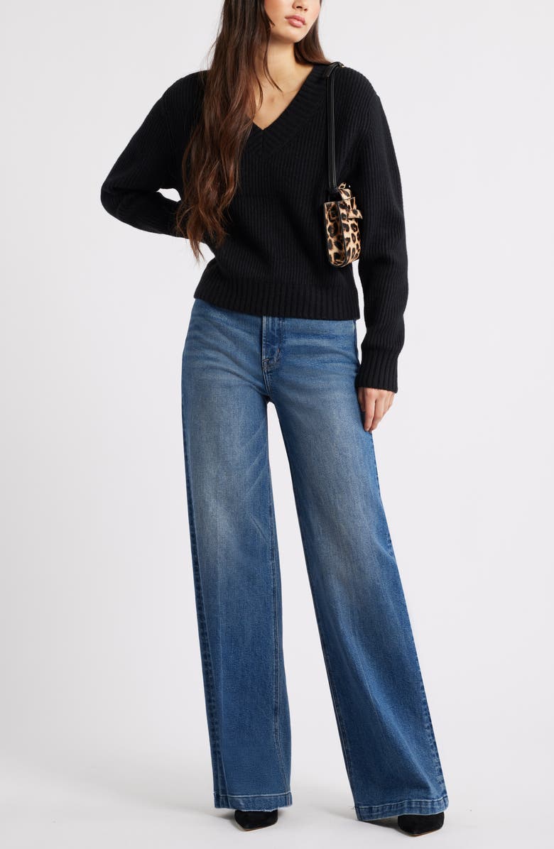 Open Edit Rib V-Neck Sweater, Alternate, color, Black