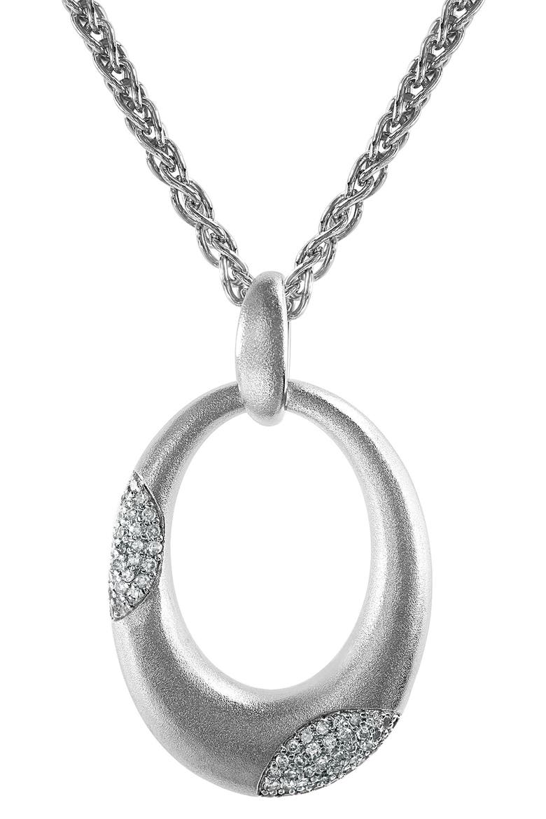 Diamond & Sterling Silver Oval Pendant Necklace - 0.29ctw, Main, color, SILVER