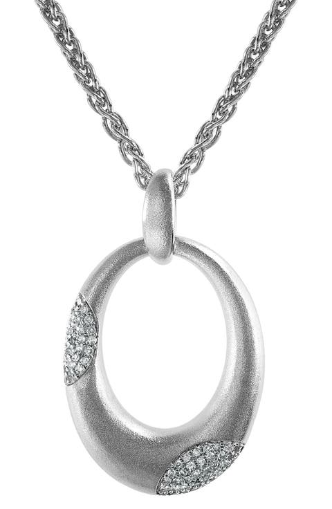 Diamond & Sterling Silver Oval Pendant Necklace - 0.29ctw