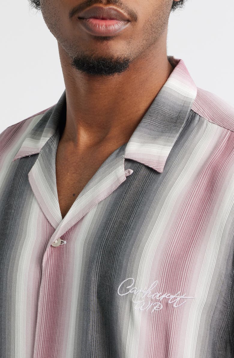 Carhartt Work In Progress Dashner Ombré Stripe Viscose Camp Shirt, Alternate, color, Dashner Stripe Graphite
