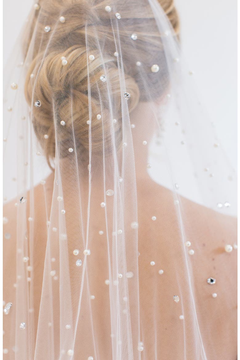 Layana Freshwater Pearl & Crystal Embellished Cathedral Blusher Veil (Nordstrom Exclusive), Alternate, color, IVORY