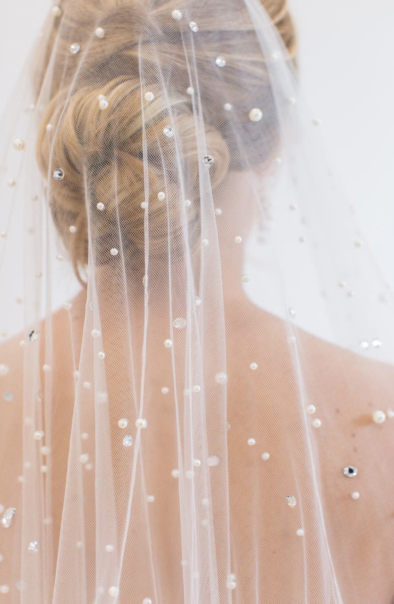 Brides & Hairpins Layana Freshwater Pearl & Crystal Embellished Cathedral Blusher Veil, Alternate, color, Ivory