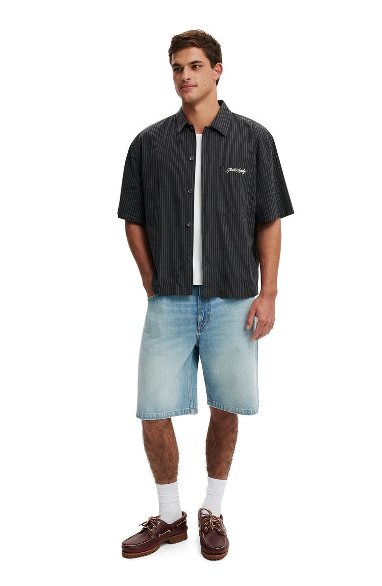 Cotton On Men's Ventura Short Sleeve Shirt, Alternate, color, Black Stripe Emb