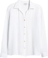 Michael Stars Leo High-Low Cotton Gauze Button-Up Shirt