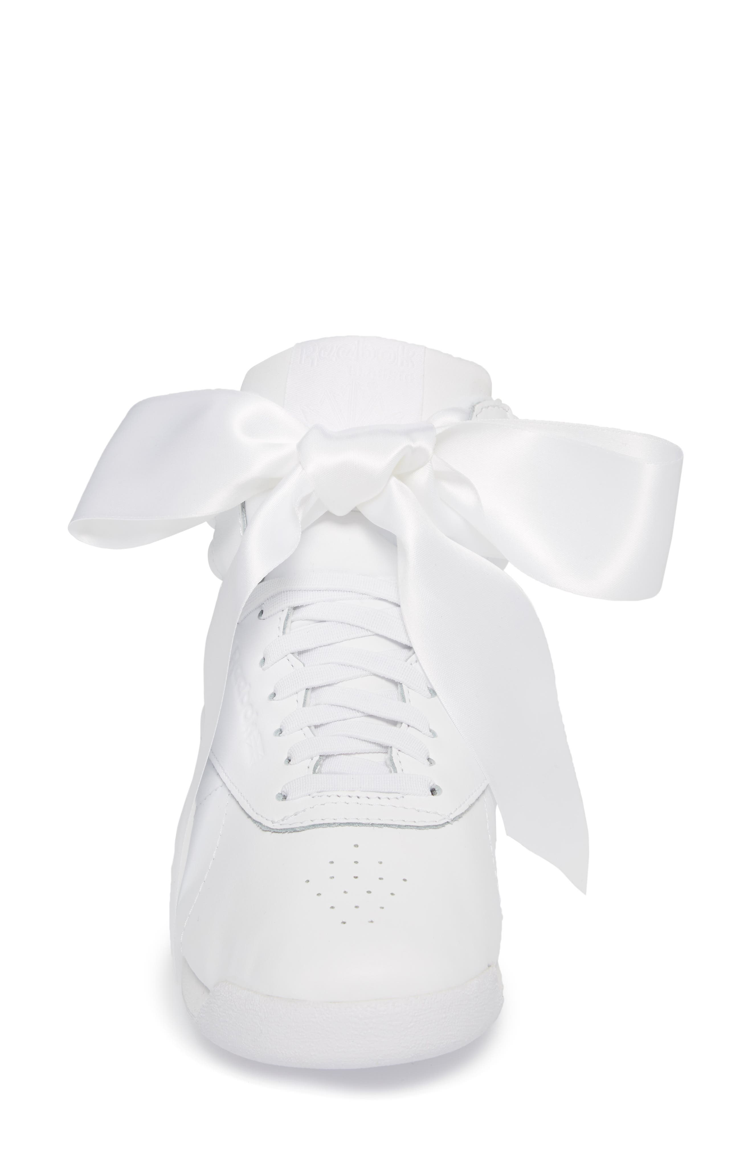 Reebok Freestyle Hi Satin Bow Sneaker, Alternate, color, 