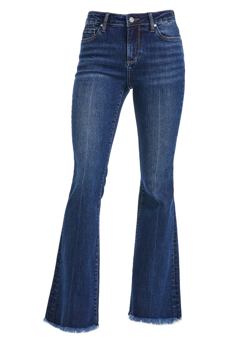Frayed Mid Rise Flare Jeans, Alternate, color, DEEP SEA