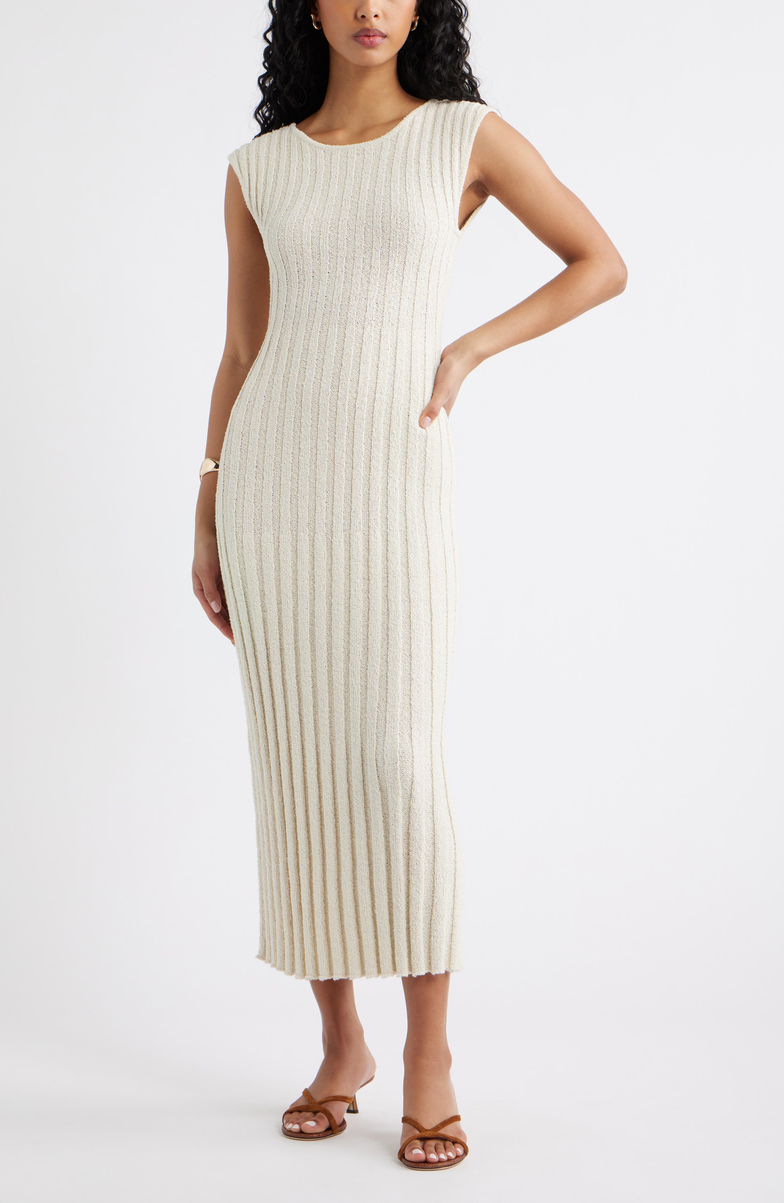 Tie Back Cap Sleeve Rib Sweater Dress - image 3