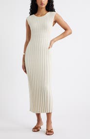 Open Edit Tie Back Cap Sleeve Rib Sweater Dress