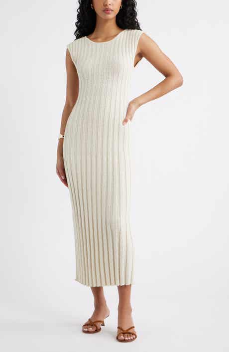 Tie Back Cap Sleeve Rib Sweater Dress