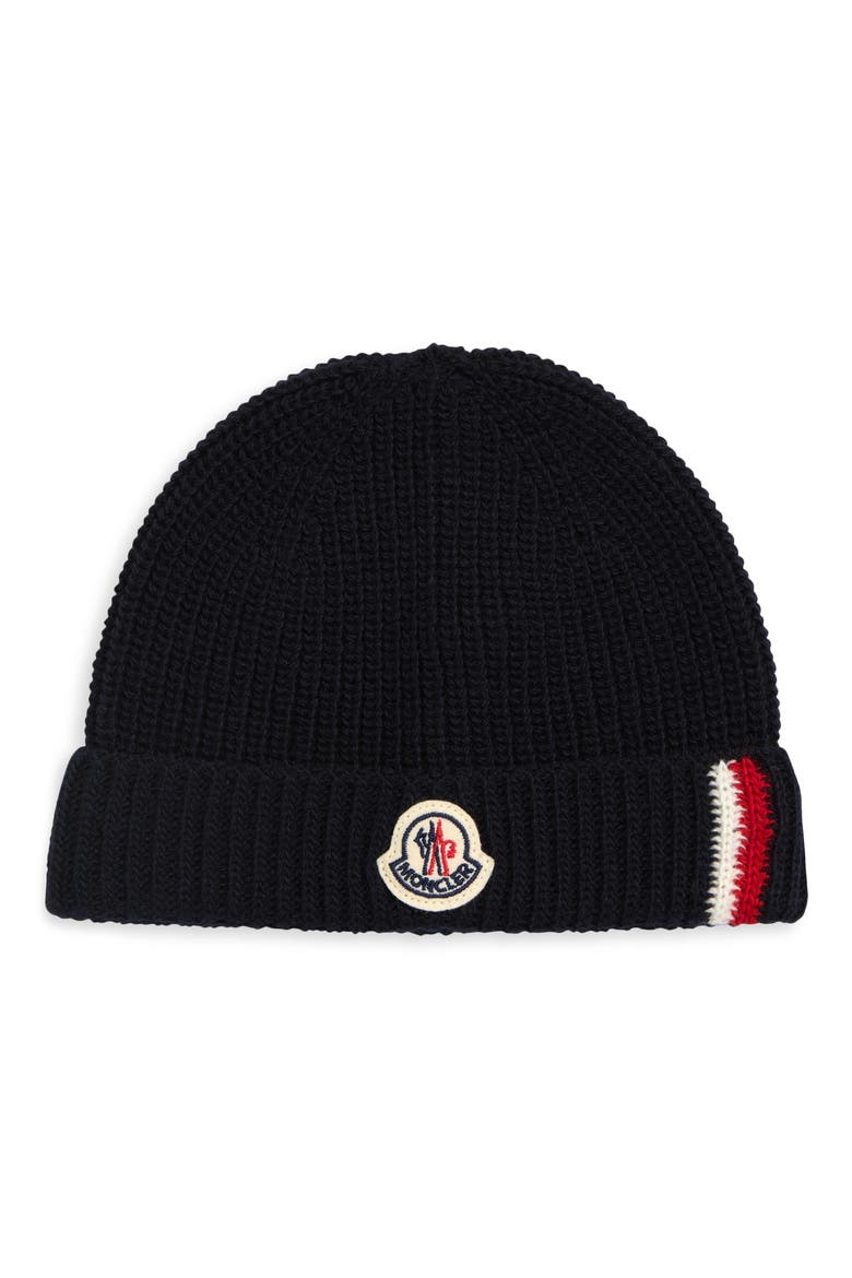Kids' Tricolor Stripe Virgin Wool Beanie, Main, color, NAVY
