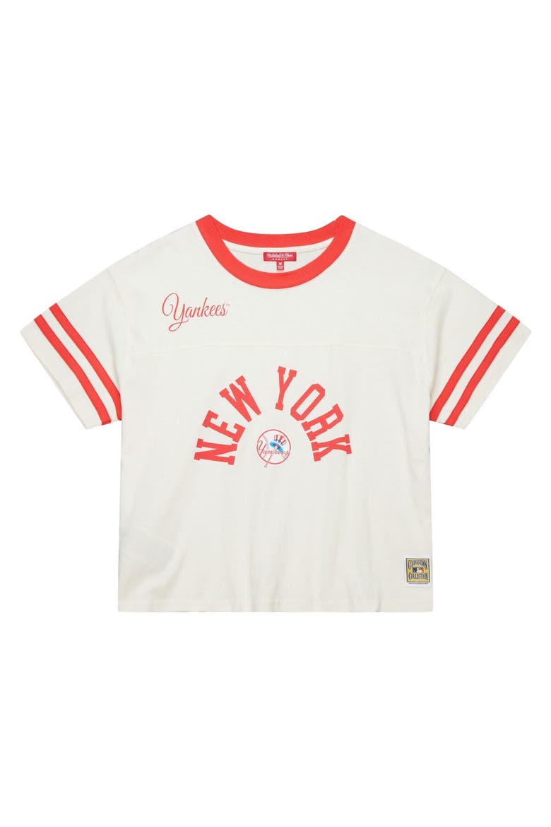 Women's Mitchell & Ness  Cream New York Yankees Cooperstown Collection Cropped Yoke T-Shirt, Alternate, color, Cream