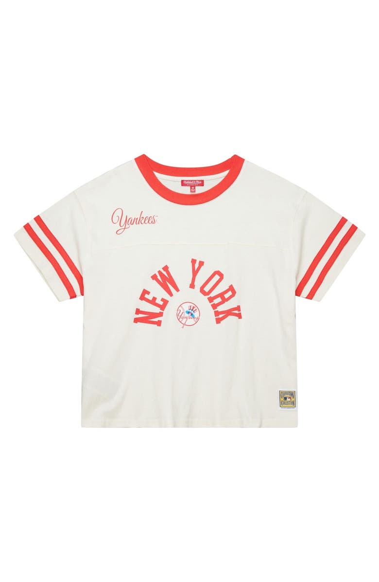 Mitchell & Ness Women's Mitchell & Ness Cream New York Yankees Cooperstown Collection Cropped Yoke T-Shirt, Alternate, color, Cream