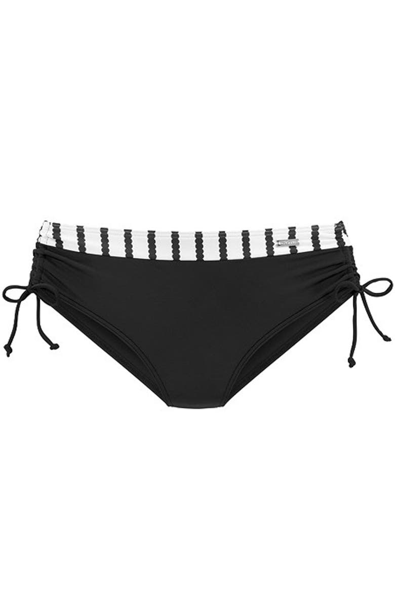 LASCANA Women's Side Tie Full Coverage Bikini Bottom, Alternate, color, Black & White