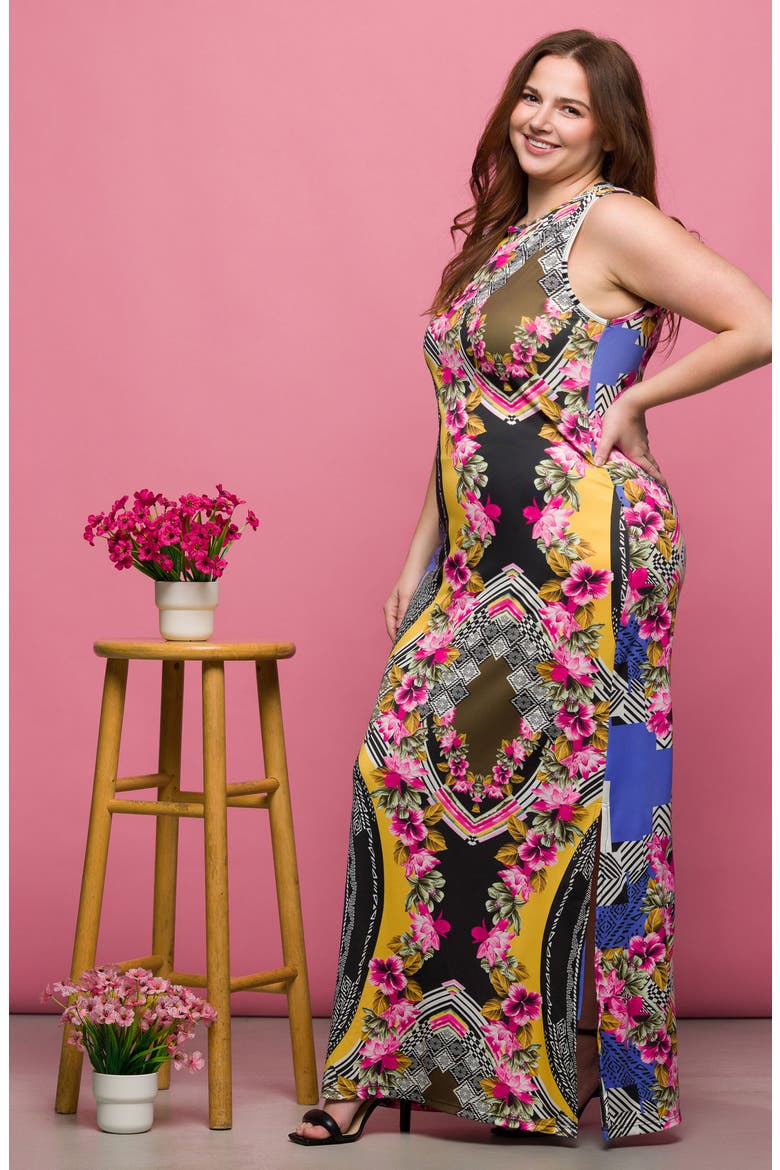 Mix Print Sleeveless Maxi Dress, Alternate, color, PINK MULTI