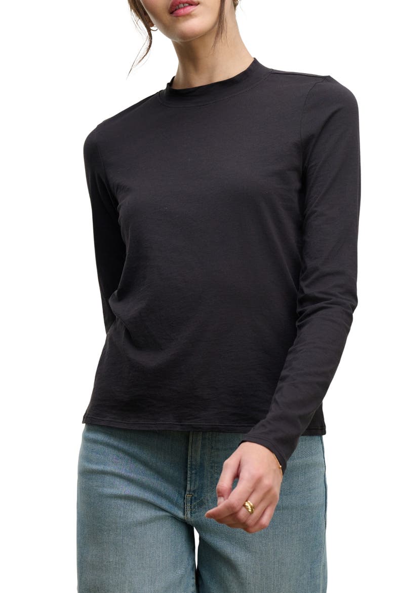 Whisper Stretch Cotton Long Sleeve T-Shirt, Main, color, BLACK