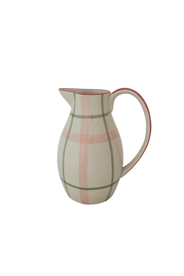 Hand-Painted Stoneware Pitcher with Eclectic Plaid Motif, Alternate, color, Multicolor