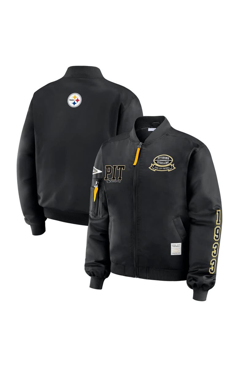 WEAR by Erin Andrews Women's WEAR by Erin Andrews Black Pittsburgh Steelers Patch Full-Zip Bomber Jacket, Main, color, Black