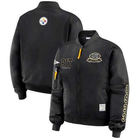 Women's WEAR by Erin Andrews Black Pittsburgh Steelers Patch Full-Zip Bomber Jacket