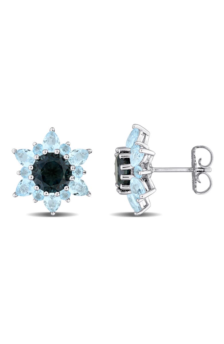 Julianna B. Gemstone Floral Halo Stud Earrings, Main, color, Blue Topaz/Sterling Silver