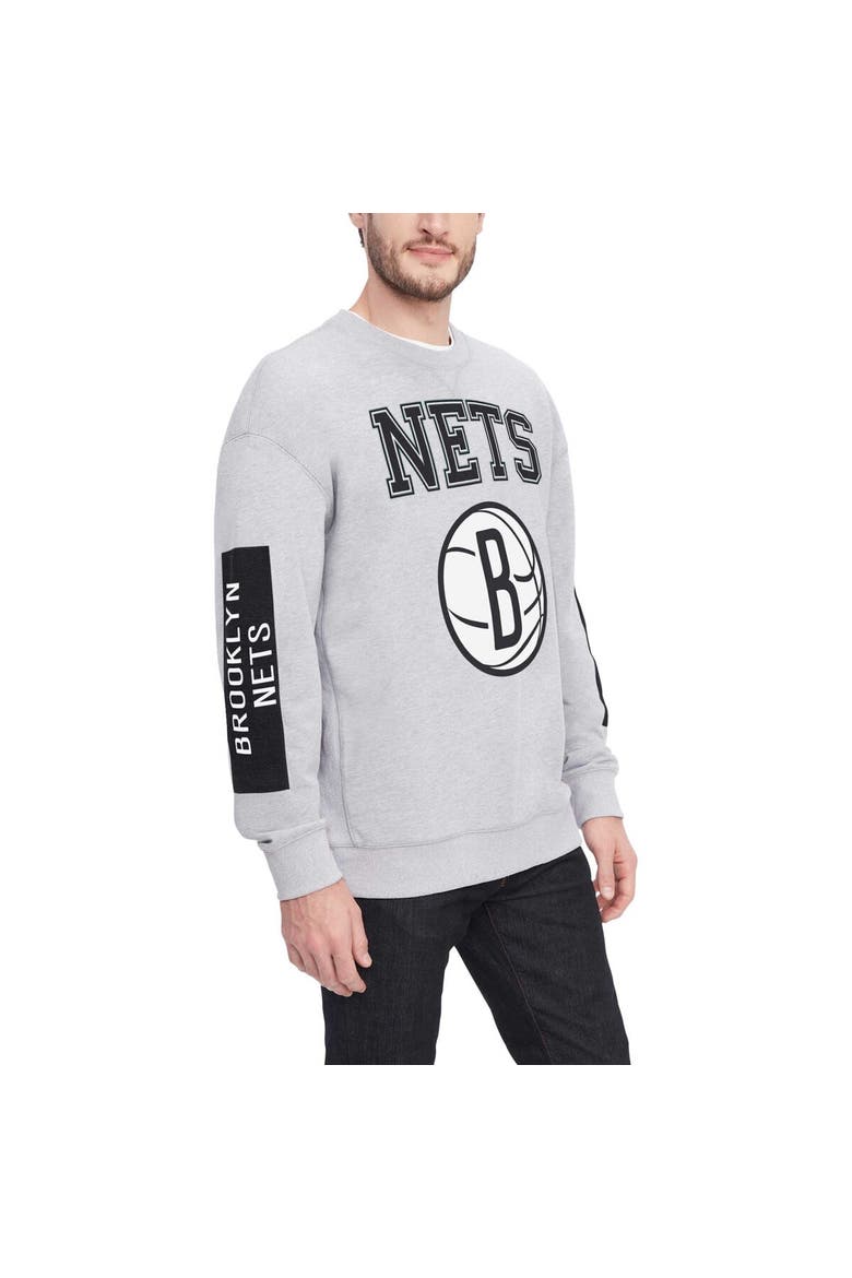 Men's Tommy Jeans Heather Gray Brooklyn Nets Hayes Crew Neck Pullover Sweatshirt, Main, color, Heather Gray
