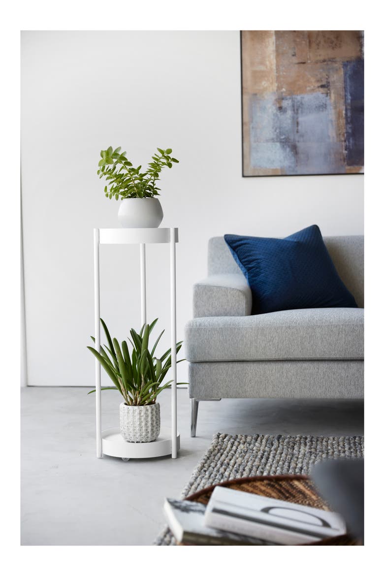 Rolling Two-Tier Plant Stand, Alternate, color, WHITE