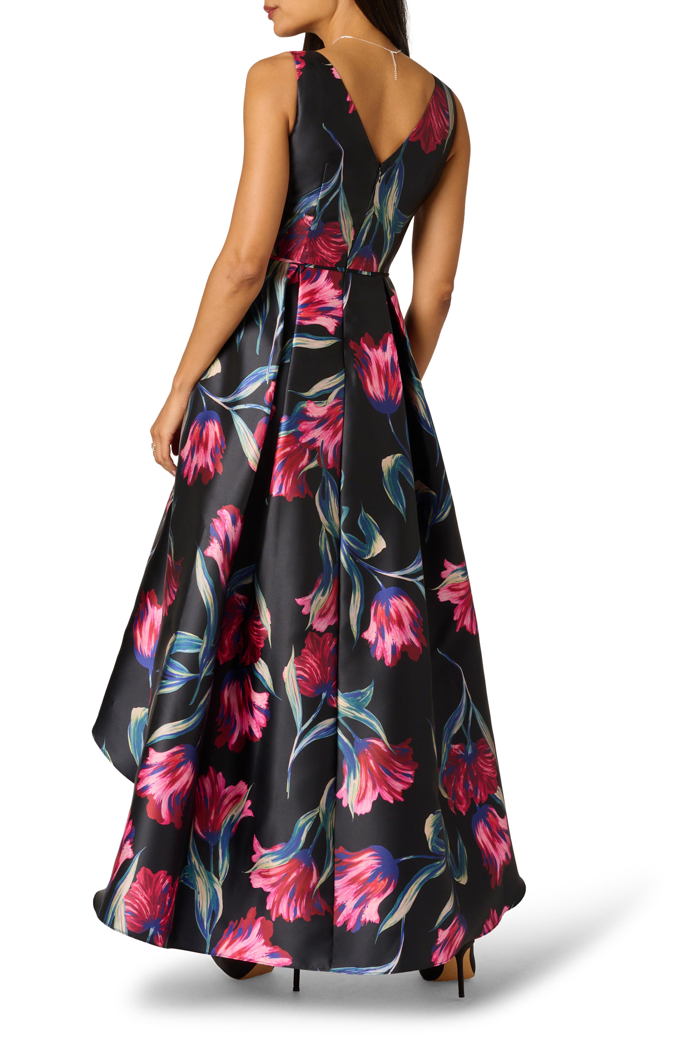 Adrianna Papell Floral Print Mikado High/Low Gown (Women) | Nordstrom