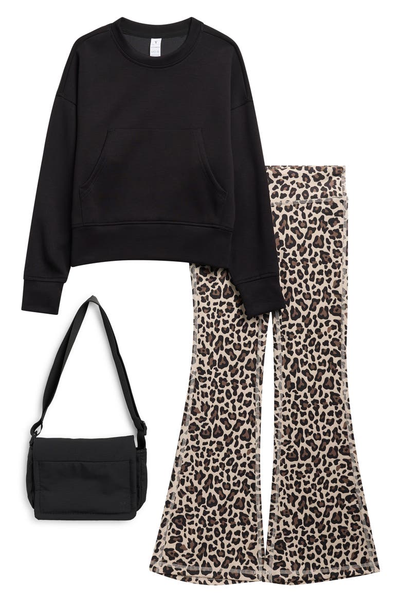 Kids' 3-Piece Pullover & Leggings Set, Main, color, BLACK/ CUTESY DOESKIN