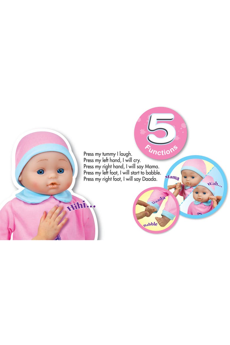 16 Inch Interactive Sounds Baby Doll, Pink & Blue Horse Outfit, Roleplay Toy, Alternate, color, Multicolored
