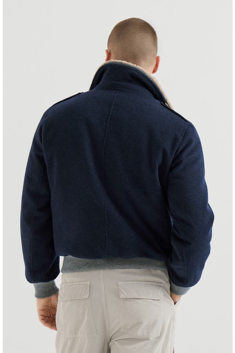 Bonded cashmere beaver cloth bomber jacket with Thermore® padding and detachable shearling collar, Alternate, color, Blue