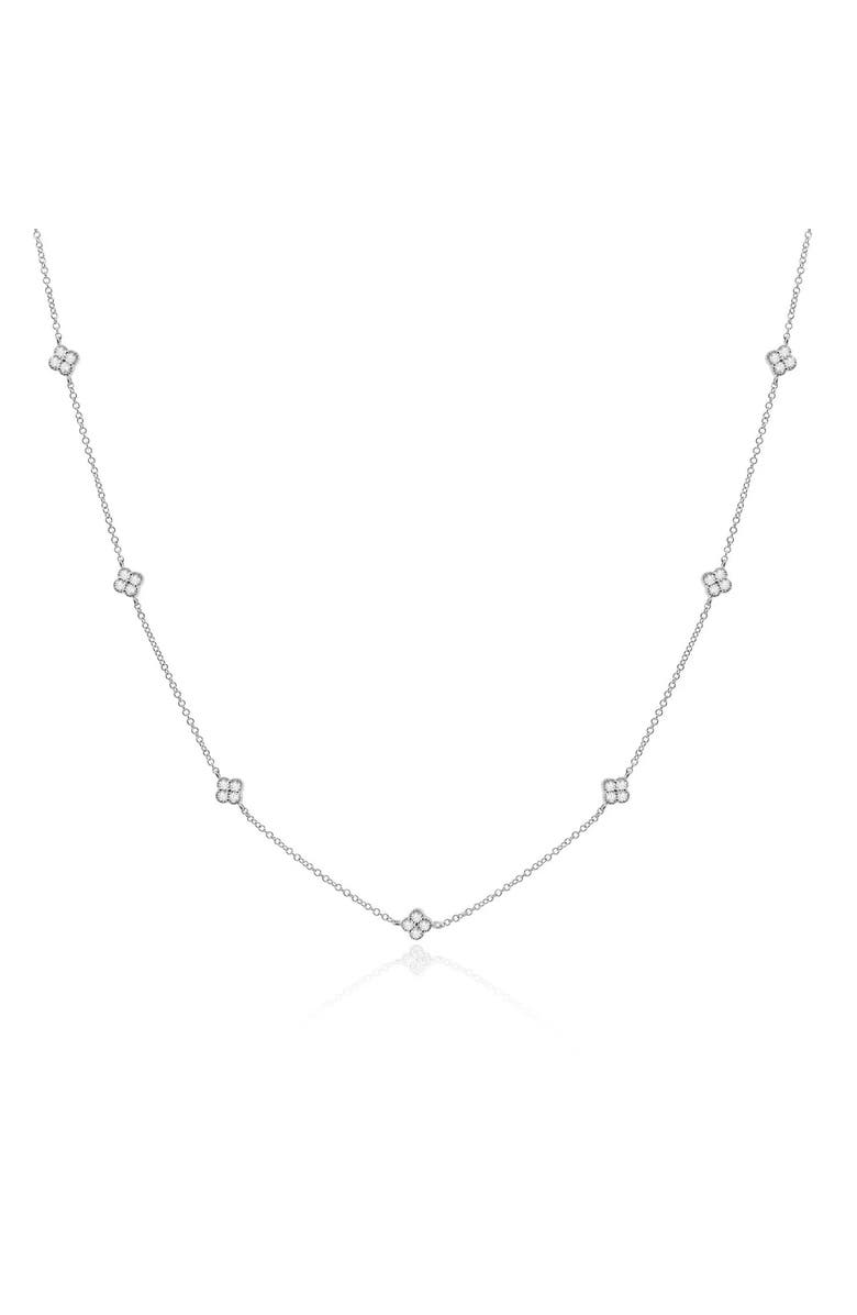 The Lovery Fine Jewelry Diamond Clover Station Necklace, Main, color, White Gold