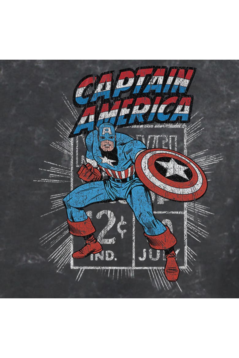 Junior's Captain Comic Stamp Short Sleeve Cropped T-Shirt, Alternate, color, Black