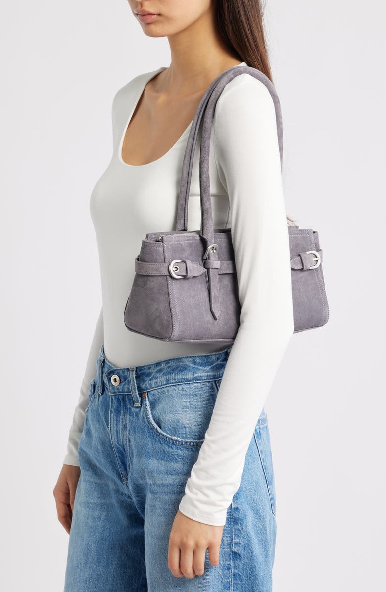 Reformation Dominique Leather Shoulder Bag, Alternate, color, Gunmetal Suede