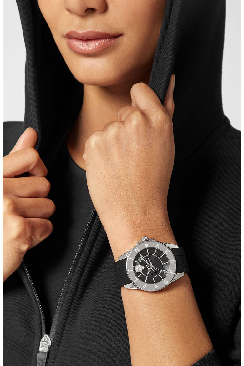 Glam Silicone Strap Watch, 40mm, Alternate, color, STAINLESS STEEL
