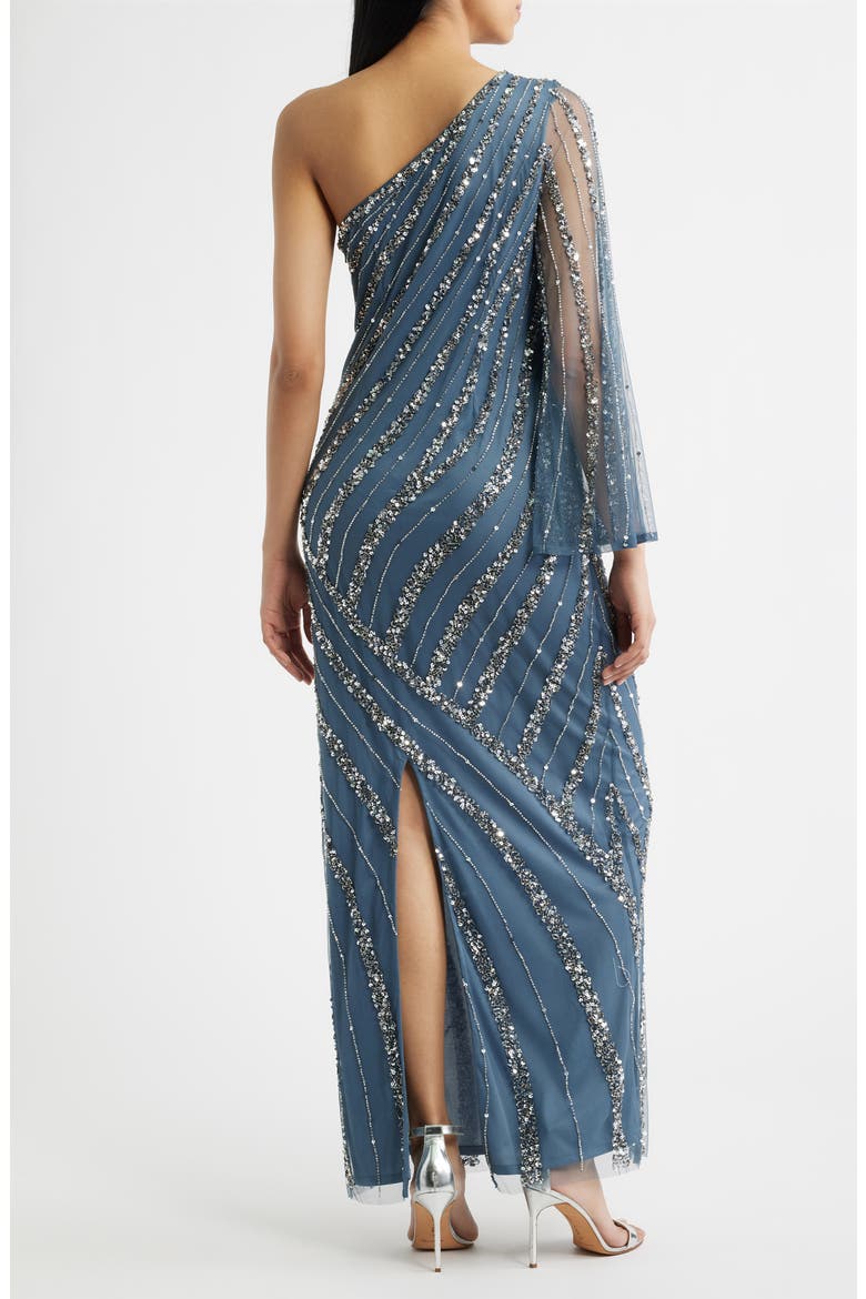 Sequin Beaded One-Shoulder Gown, Alternate, color, GREY