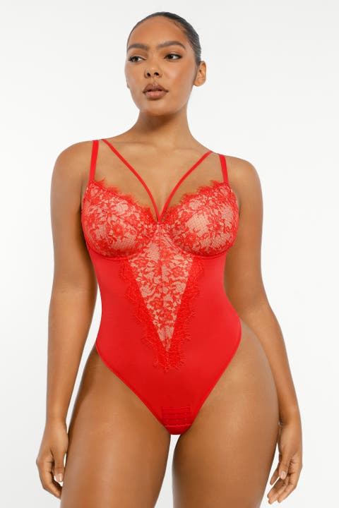 Sheer Lace Mesh Bodysuit with Shaping