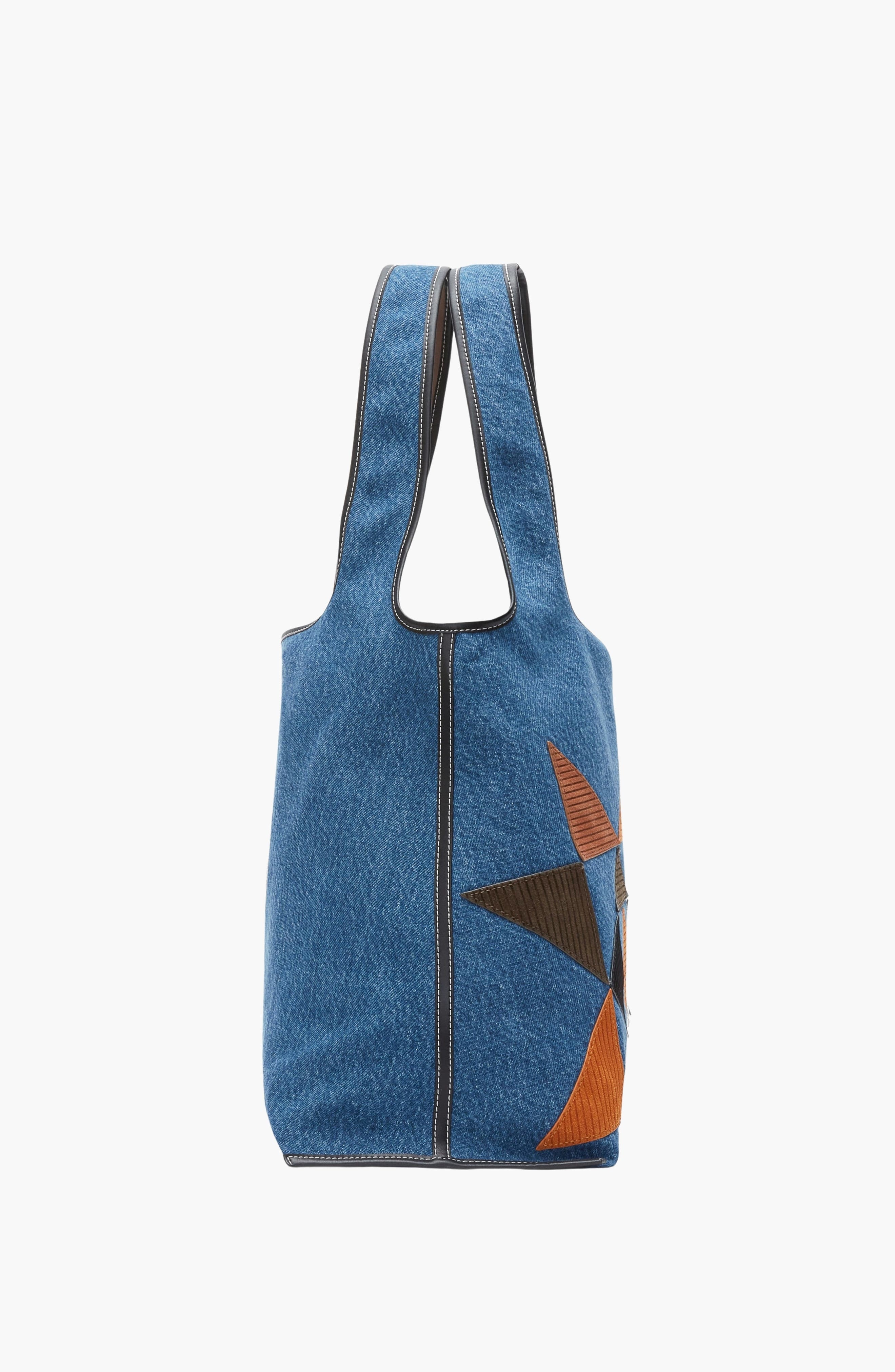 Denim Suede Patch Market Tote, Alternate, color, Blue Indigo Multi